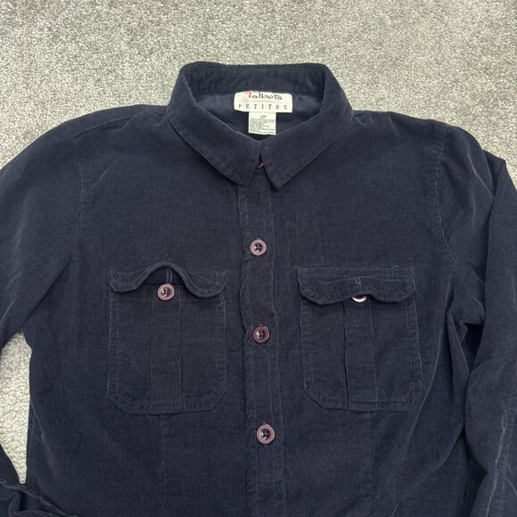 Talbots Vintage Y2K Button Down Corduroy Midi Shirt Dress Womens 2P Navy Blue - Picture 4 of 12